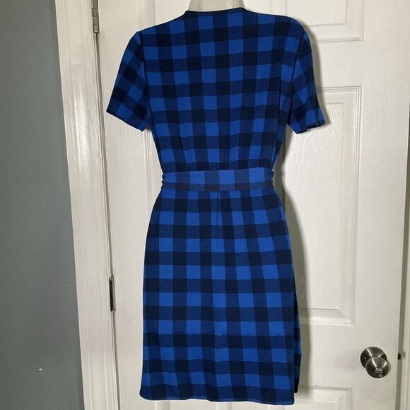 Draper James Buffalo Plaid Checkered Wrap Dress size Small S Blue - Picture 6 of 15